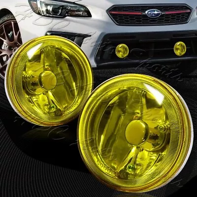 Universal 4  Round Chrome Housing Yellow Lens Driving Fog Lights Lamps+Switch • $35.99