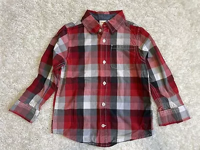 Gymboree Boys Button Down Shirt Sz 5t Long Sleeve Red Grey • $9.95