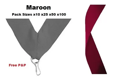 MAROON MEDAL RIBBONS LANYARDS WITH CLIP 22mm WOVEN PACKS OF 10/25/50/100 • £3.99