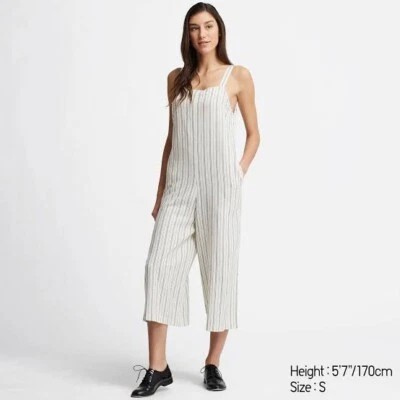 $16 • Buy UNIQLO Size S ~ Striped Loose Fit Wide Leg Linen Jumpsuit Romper Playsuit