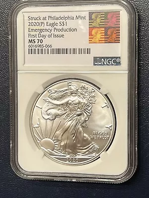 2020 (P) Silver American Eagle NGC MS 70 Emergency Production First Day • $0.01