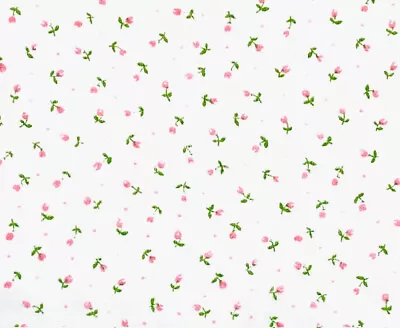 Vintage 50s Sheer White Flocked Tiny Pink Rose Buds Fabric BTHY - 18  X 44  • $24.99