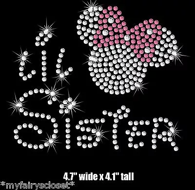 Little Sister Minnie Mouse Iron On Rhinestone Transfer Bow Color Choice • $10.25