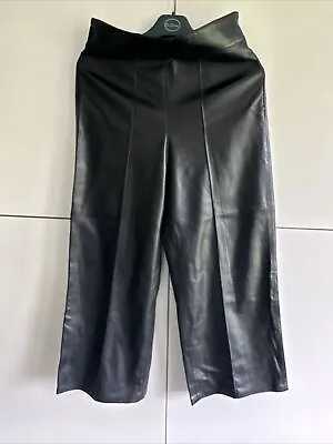 Zara NWT High Waisted Black Faux Leather Wide Leg Trousers With Side Zip Size S • £8