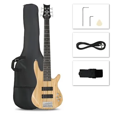 Glarry Full Size GIB 6 String H-H Pickup Electric Bass Guitar Bag Strap Pick Con • $133.28