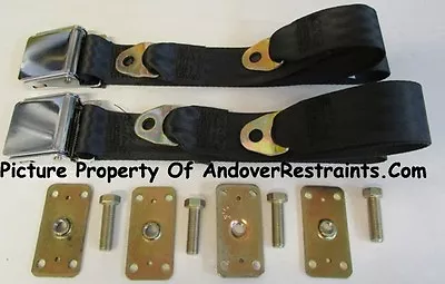 Black Vintage Lift Non Retractable Lap Seat Belts(2)+ Retrofit Mounting Kit:60   • $84.50