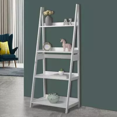 White Modena 4 Tier Wooden Ladder Display Stand Storage Rack Bedroom Shelving • £39.99