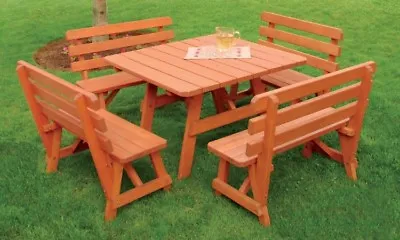 A&L Furniture Co. 43  Amish-Made Square Pine Picnic Table With Backed Benches • $1519
