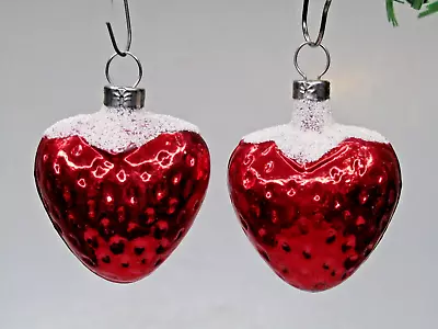 Lot Modern Blown Glass Mica STRAWBERRY HEART Christmas Ornaments Germany • $16