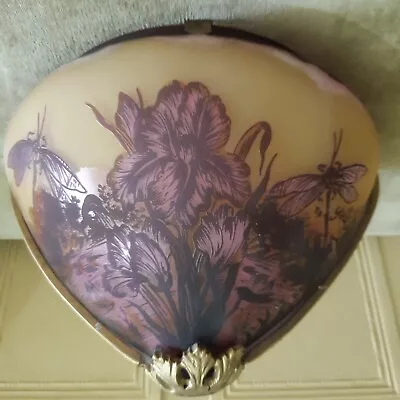 Vintage French Etched Cameo Art Glass Wall Light Lamp Shade Sconce Galle Tip • £155