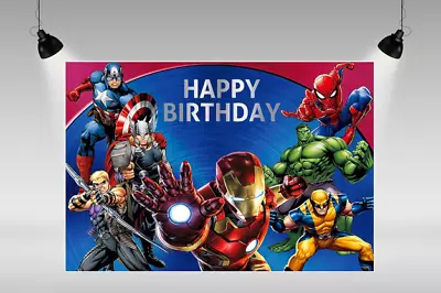 AVENGERS HAPPY BIRTHDAY Backdrop - Marvel Superheroes 5x3 Ft • $11.95
