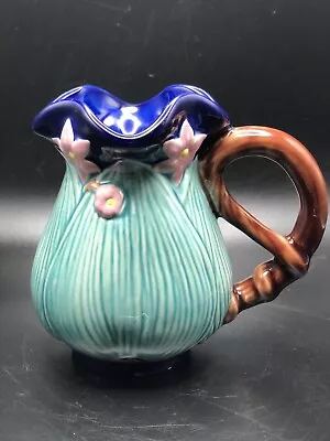 Majolica Blue Pink Flowers Pitcher Creamer New Jay Willfred /Charles Sadek • $13.75