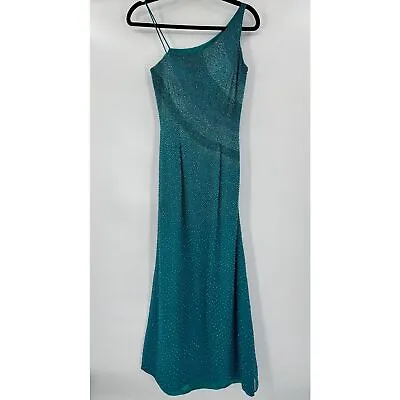 LARA Teal 100% Silk Single Shoulder Beaded Maxi Prom Dress Gown Size 4 • £77.20
