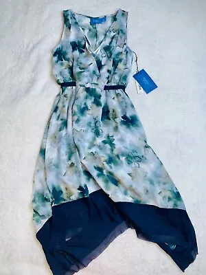 Simply Vera Wang Watercolor Floral V-Neck Dress Polyester Asymmetric Size XS NWT • $26.99