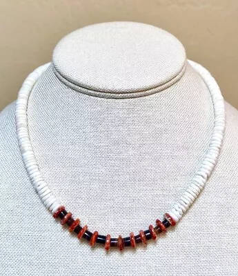 Vintage Santo Domingo Sterling Silver Red Spiny Oyster & Heishi Shell Necklace • $68