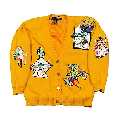 Vintage 90s IB Diffusion Yellow Knit Lined Cardigan Sweater Patch-Detail • $89.99