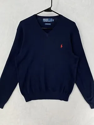 Vintage Polo By Ralph Lauren Sweater Men’s Medium Blue V-Neck Pima Cotton • $24.30