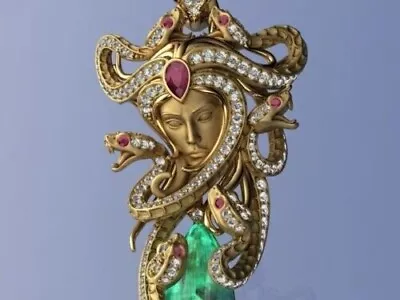 Lab-Created 4.10Ct Emerald Marquise Medusa Pendant 14K Yellow Gold Silver Plated • $180.62