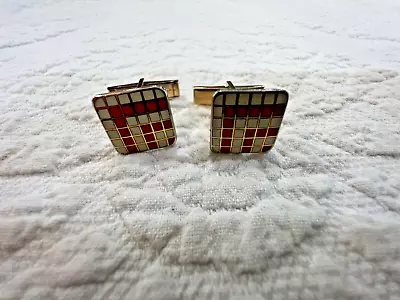 Vintage V20  Cloisonne Red White 14K Gold Filled Cuff Links • $14.99