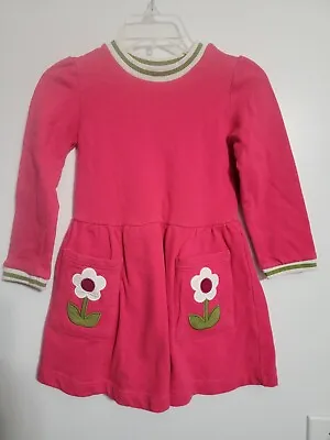 Mini Boden Pink Floral Pocket Dress Size 5-6Y Girls A Line Long Sleeve • $30.12