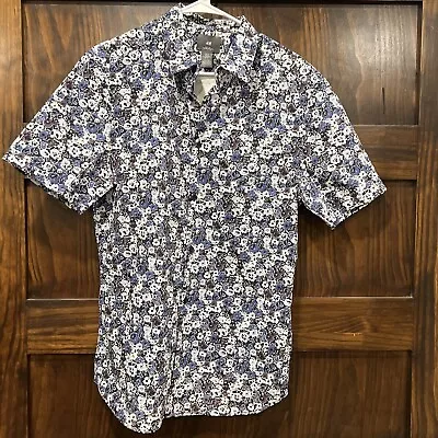 H&M Shirt Men’s Short Sleeve Button A Blue Floral Collared Slim Fit NWT • $23.75