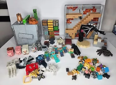 Minecraft Mixed Toy LOT 90+ Action Figures Blocks Animals Accessories Weapons • $149.99