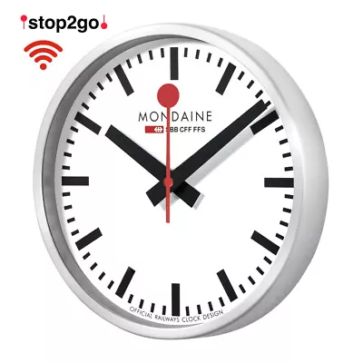 Mondaine Wall Clock Satin-Finish Stop2go Wifi ClockMSM.25S11 Diameter 9 13/16in • $322.37