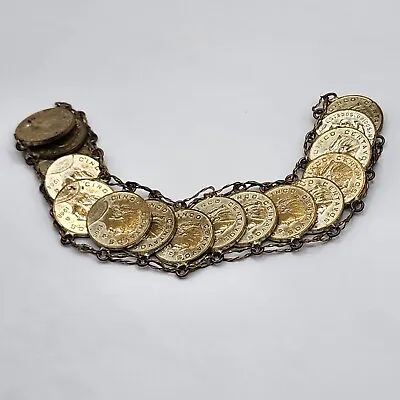 Vintage Coin Bracelet Centavos Travel Gold Tone 7.5   • $29.99