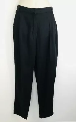 Bassike Pants Trousers Size 2 Black Lyocell Linen Pleat Front Has Pockets • $60