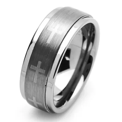 Men 9MM Tungsten Carbide Wedding Band Cross Engraved Ring /Free Gift Box • $29.99