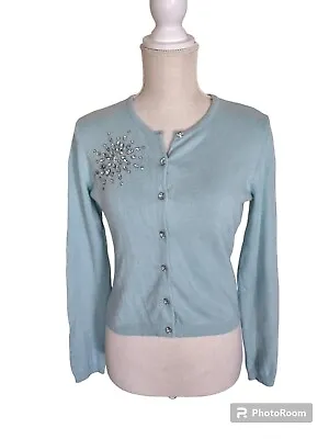 Moda International Silk Cashmere Cardigan Sweater Women Size Small Jeweled  • $24