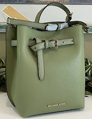 Michael Kors Emilia Small Med Bucket Crossbody Bag Buckle Mk Sage Green Leather • $87.99