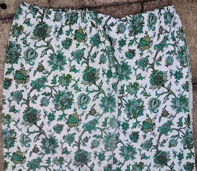 £2 • Buy Vintage St Micheal Curtains,1970s,green & White,53  Drop,63  Wide
