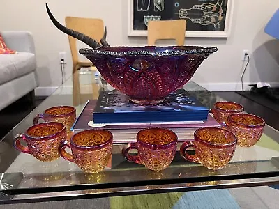 Stunning Vintage Indiana Glass Punch Bowl Set ( 7 Glasses ) • $89.99