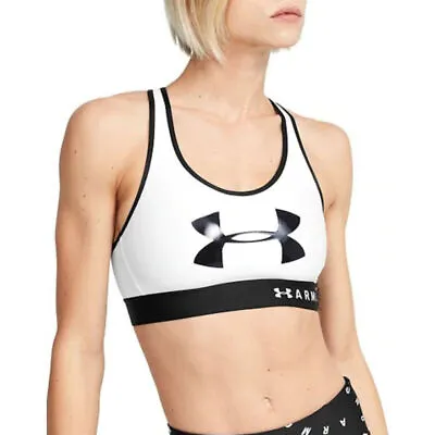 Under Armour UA Ladies Keyhole Mid Impact Graphic White Black Sports Bra S • £12.99