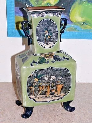 VTG Baum Bros Formalities Asian Elephant & Palm Bohemian Porcelain Czech Vase • $49.95