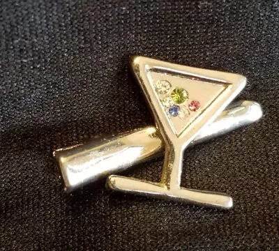 Bartender Tie Clip Martini Drink Charm With Gemstones Cocktail To Bar Silvertone • $30