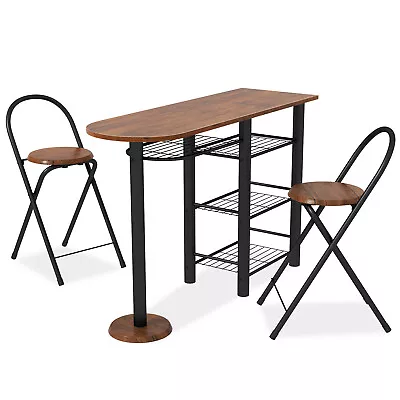 3 PCS Dining Table Set W/ 4-Tier Storage Shelf & 2 Foldable Chairs Space Saving • $84.49