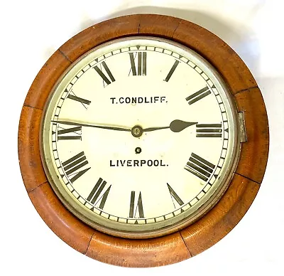 Antique Fusee Mahogany Wall School Railway Clock : CONDLIFF LIVERPOOL • £325