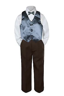 $36.99 • Buy 23 Color 4 Pieces Brown Vest Set Bow Tie Boy Baby Toddler Formal Tuxedo Suit S-7