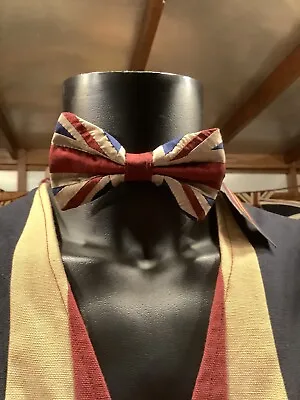 Stunning Union Jack 100% Silk Bow Tie By Woven Magic ( Tea Dyed White ) • £16.95