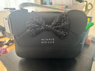 Disney Loungefly Minnie Mouse Sequin Bow Crossbody Bag Black BRAND NEW • $47.99