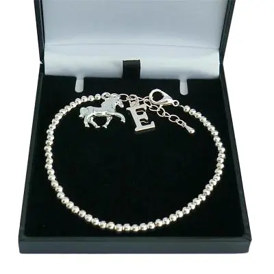 £11.99 • Buy Horse Bracelet With Letter Charm And Silver Beads, Sizes For Women & Girls.