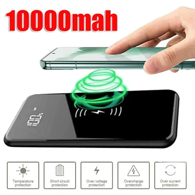$28.90 • Buy 10000mAh Wireless Power Fast Charging 2 USB Portable Bank Battery Charger
