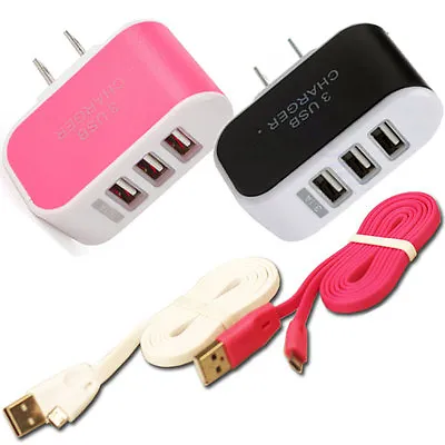 Triple USB Charging Port Data W/ Cable Wall Charger Cord For Adriod Cell Phones • $8.99