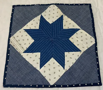Vintage Antique Patchwork Quilt Table Topper Star Early Calicos Blue • $11.95
