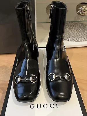£269 • Buy GUCCI Regent BLACK LEATHER Calfskin Horsebit Ankle BOOTS Size EU 37.5 UK 4.5