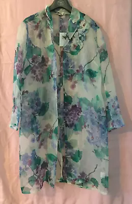 East Floral Lightweight Sheer Silk  Mid-calf Length Jacket / Coat Bnwt Size 16 • £54.99