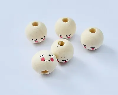 Wooden Doll Head Beads 5 Round Happy Face Beads Smiling Face Beads Wood Beads • £3.70