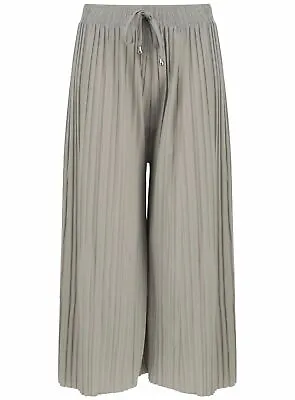 Ladies Culottes Trousers Wide Leg Harem Pleated Crinkle Holiday Summer Beach 3/4 • £5.99